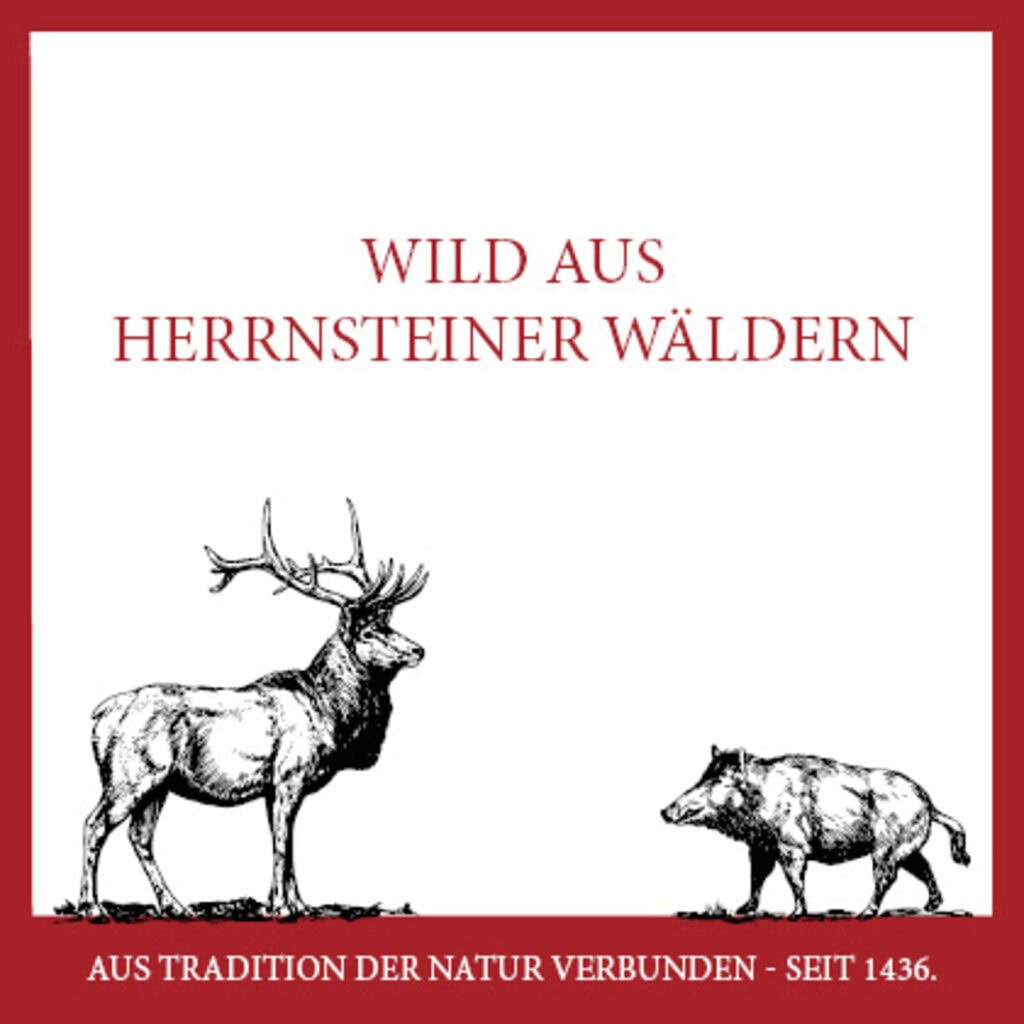 Hirsch und Wildschwein mit Schriftzug auf Weiß