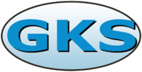 Blaues GKS-Logo auf grauem Oval